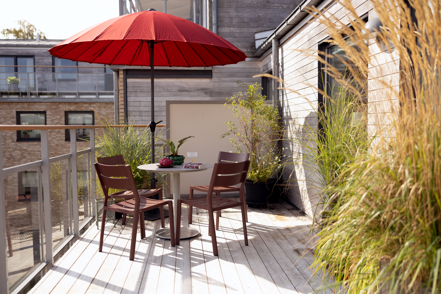 Shanghai parasol Anthracite/rouge